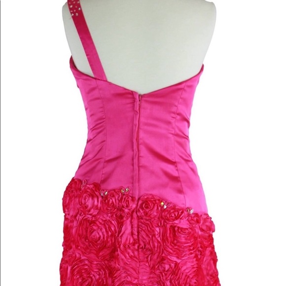 Size 10 Hot Pink Tony Bowls One Shoulder Floral Cocktail Dress (fits like an 8) - Picture 4 of 13
